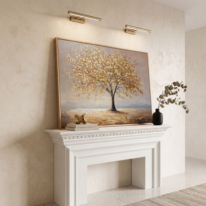 Golden Tree of Life Canvas in white oak floating frame