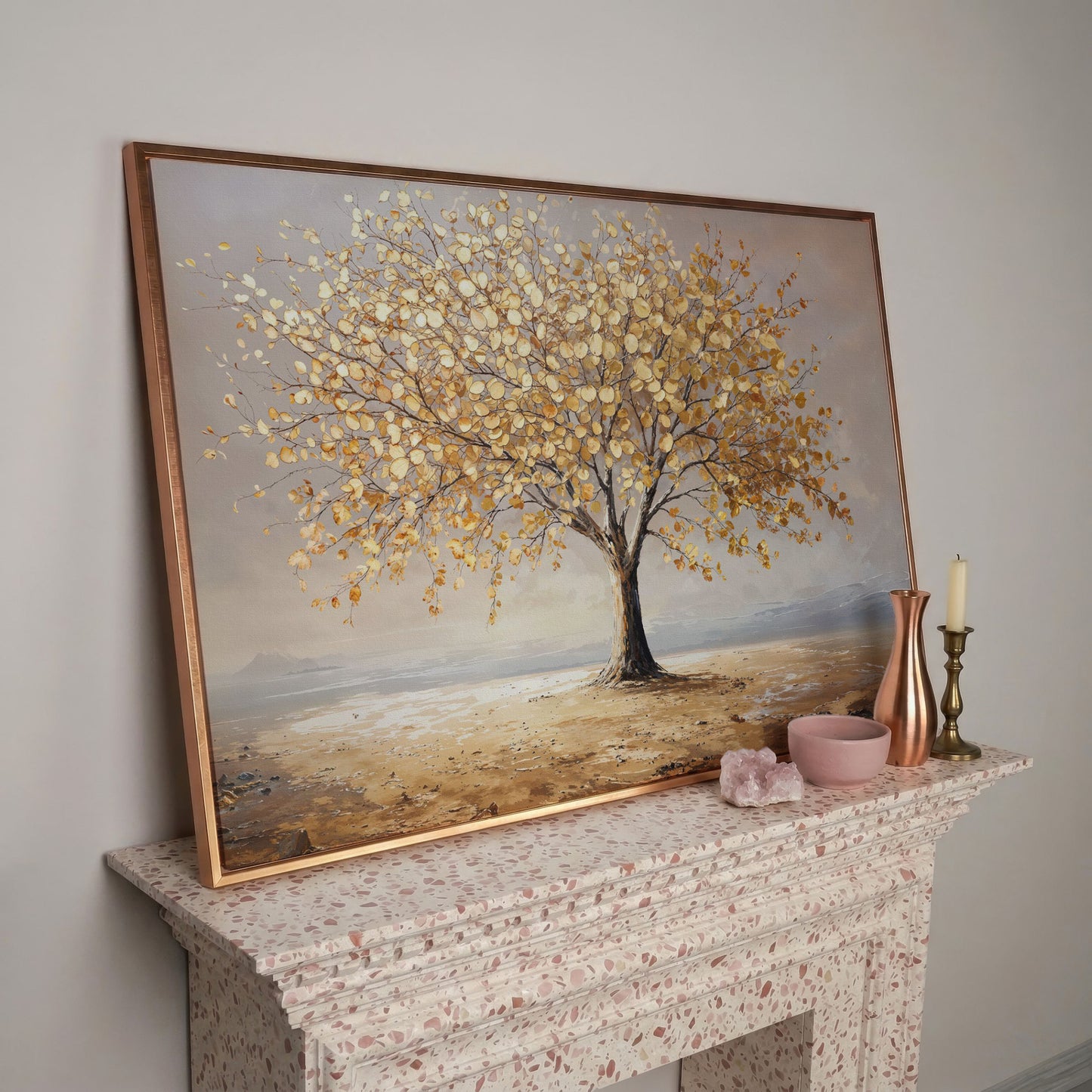 Golden Tree of Life Canvas in rose gold floating frame