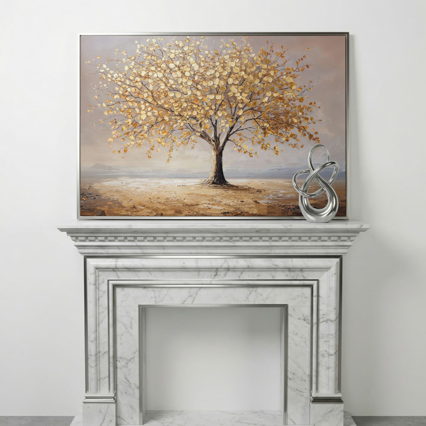 Golden Tree of Life Canvas in silver floating frame