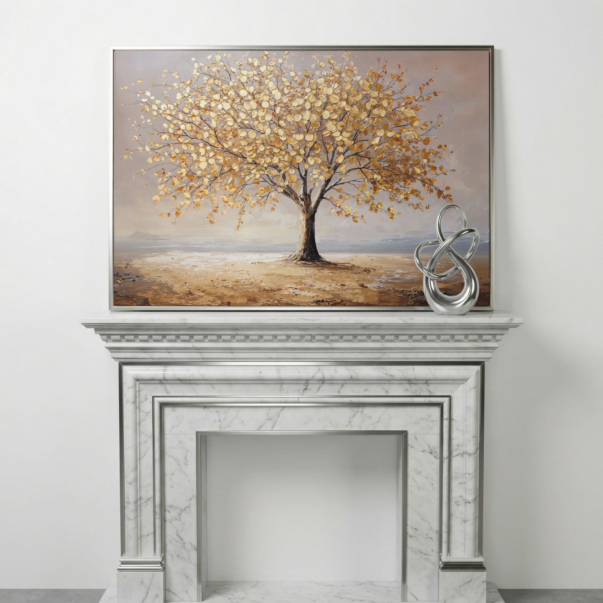 Golden Tree of Life Canvas in silver floating frame