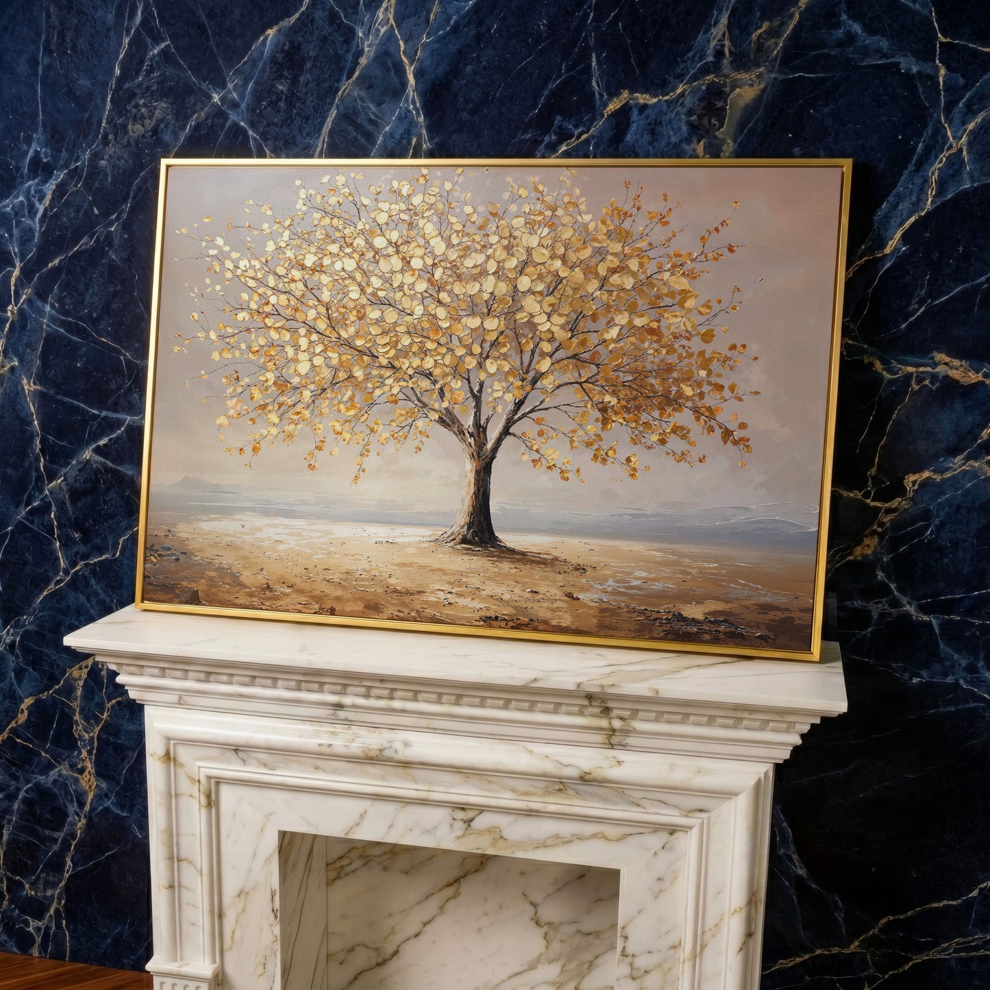 Golden Tree of Life Canvas in yellow gold floating frame