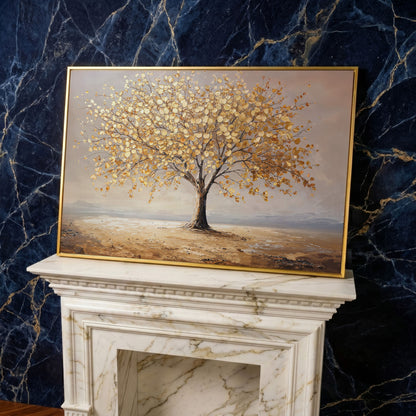 Golden Tree of Life Canvas in yellow gold floating frame