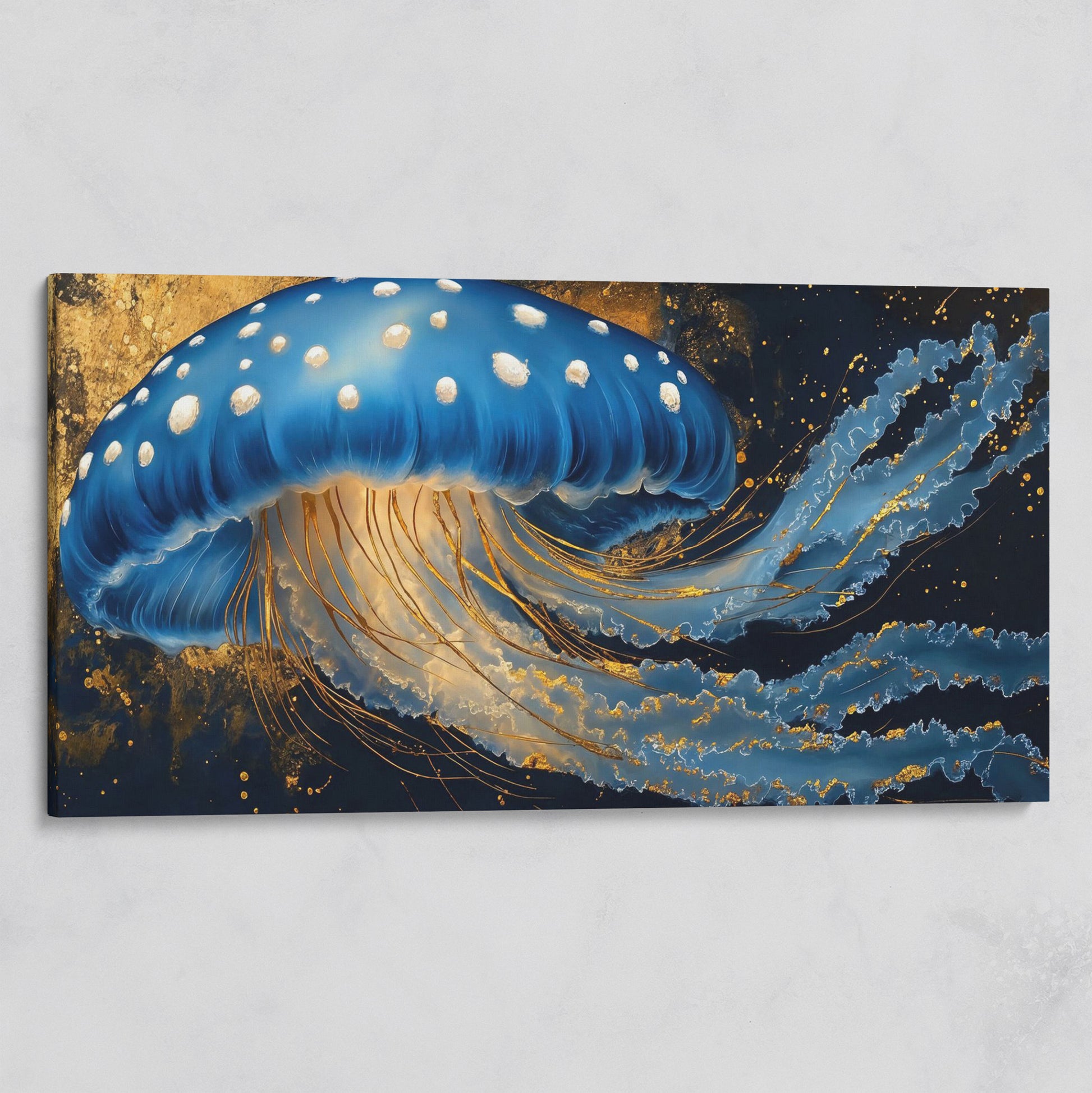 Blue Jellyfish Canvas Print with Bioluminescent Glow on gallery wrap