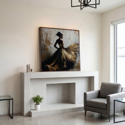 Charming Black Woman Square Canvas in dark walnut floating frame