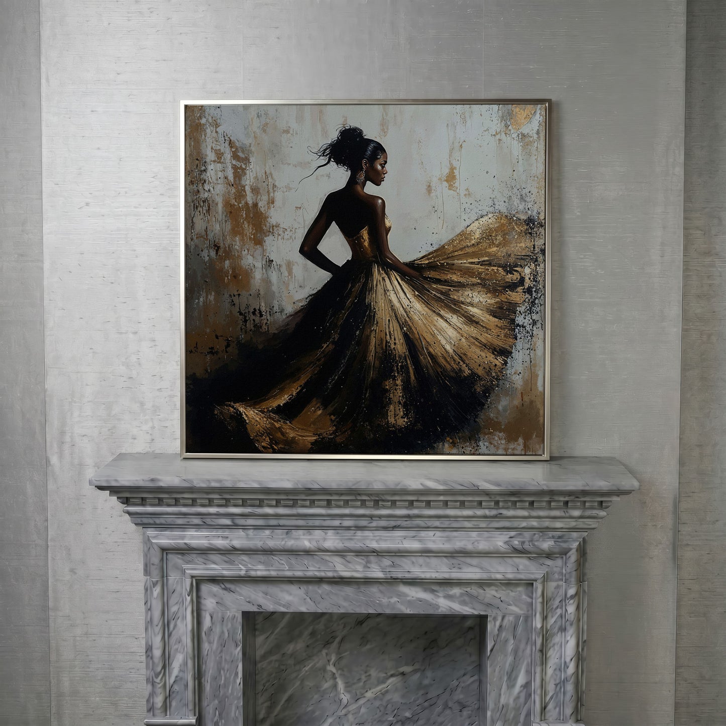 Charming Black Woman Square Canvas in silver floating frame