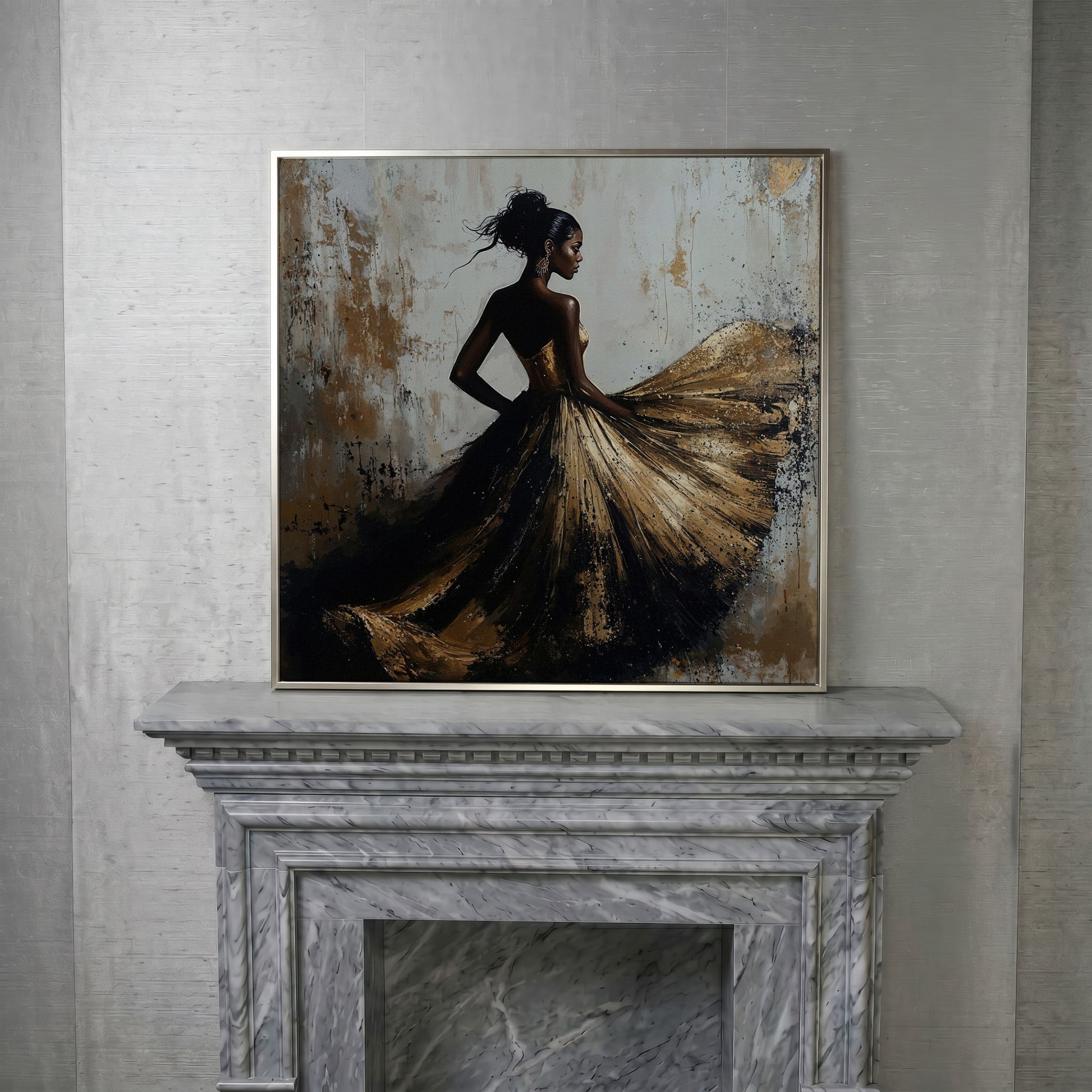 Charming Black Woman Square Canvas in silver floating frame