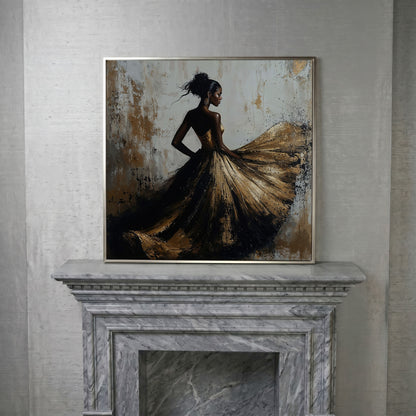 Charming Black Woman Square Canvas in silver floating frame