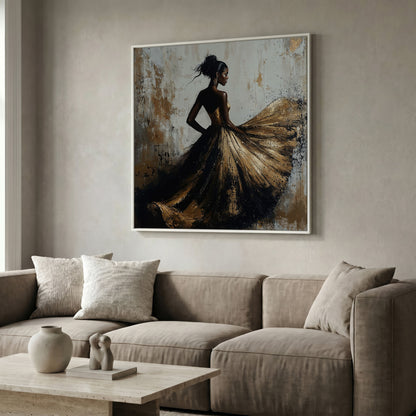 Charming Black Woman Square Canvas in white floating frame
