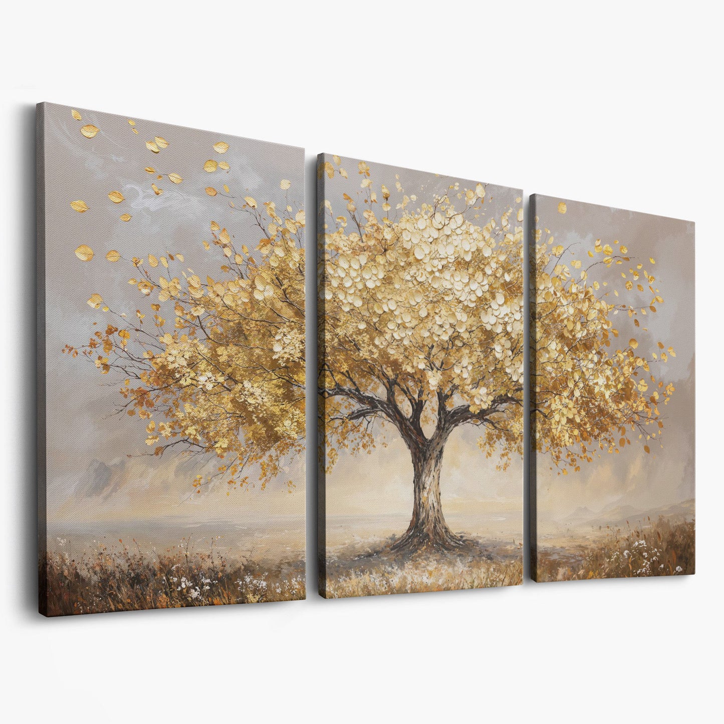 Tree of Life Autumn Canvas with Golden Foliage as 3-panel split version