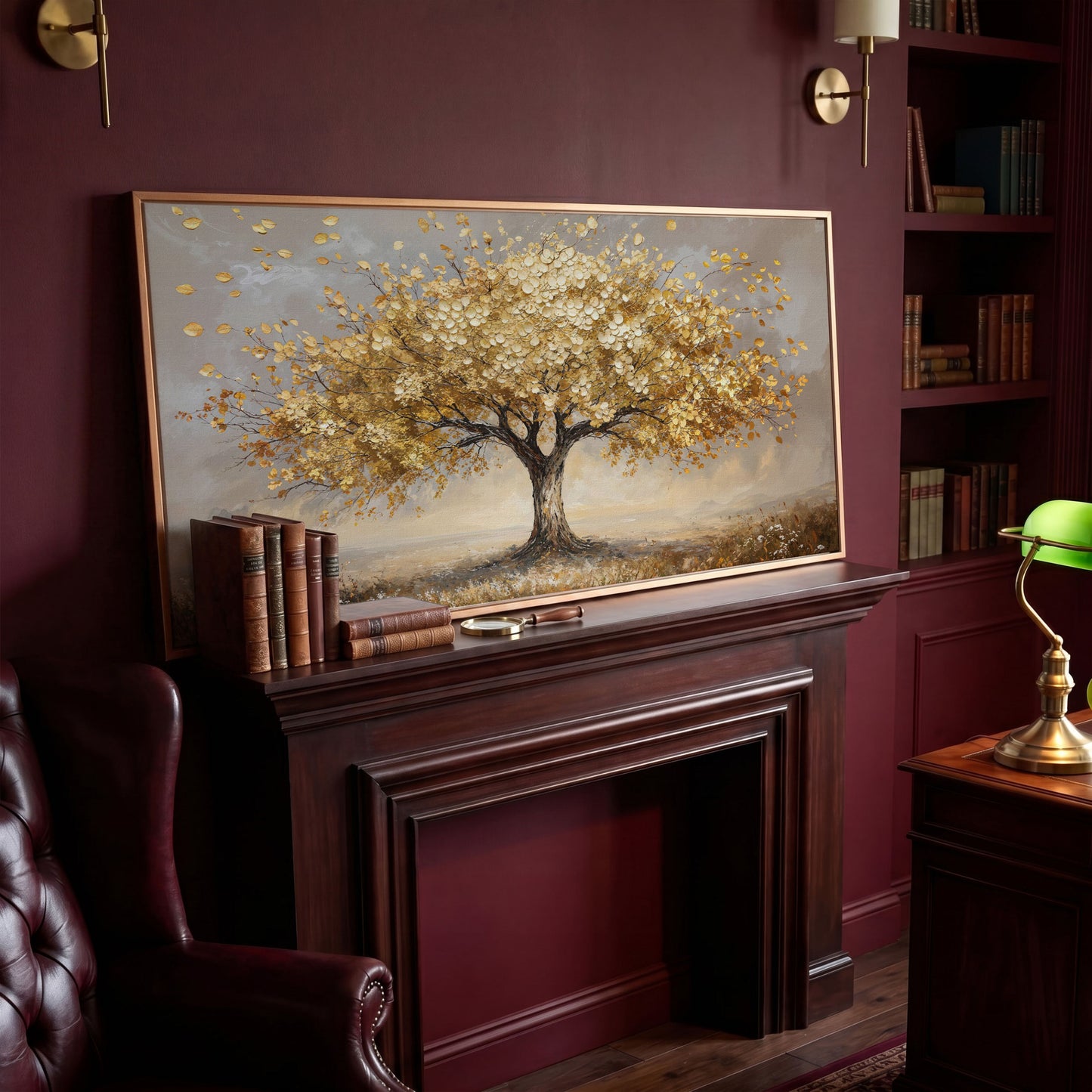 Tree of Life Autumn Canvas with Golden Foliage in antique gold floating frame