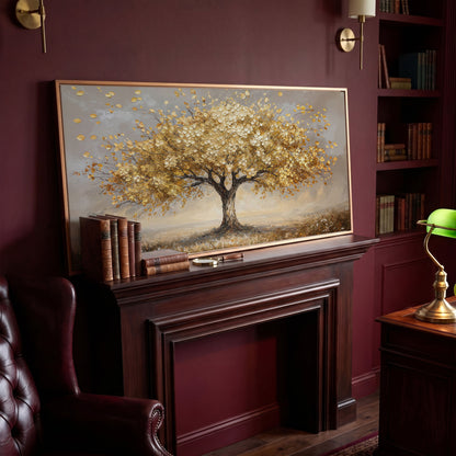 Tree of Life Autumn Canvas with Golden Foliage in antique gold floating frame