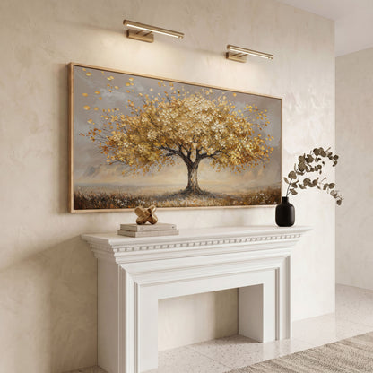Tree of Life Autumn Canvas with Golden Foliage in white oak floating frame