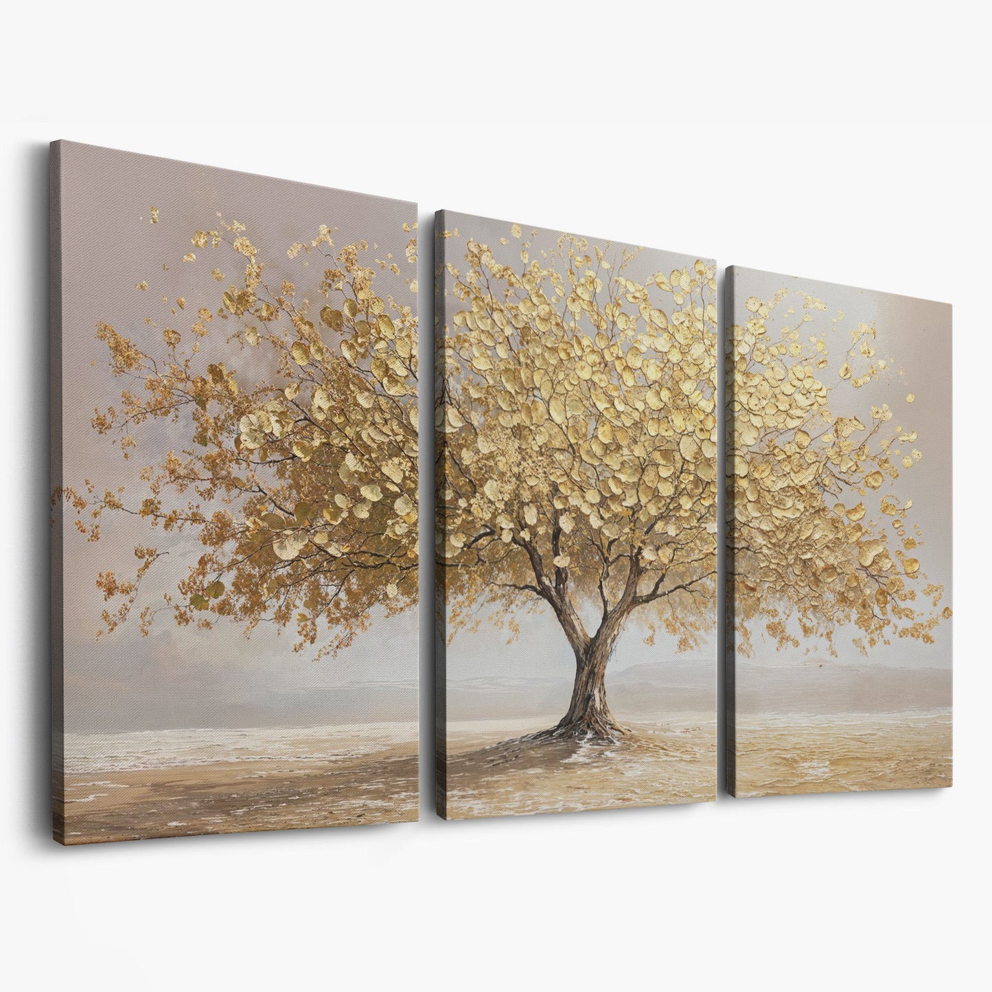 Solitary Golden Tree Autumn Canvas as 3-panel split version