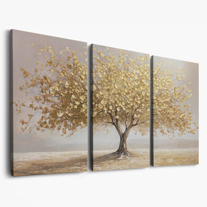 Solitary Golden Tree Autumn Canvas as 3-panel split version