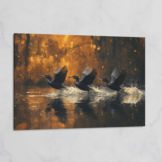 Flying Black Ducks Canvas Print on gallery wrap