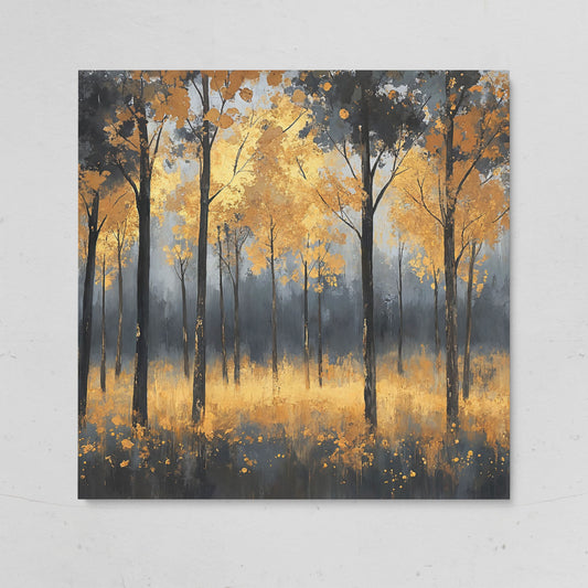 Serene Autumn Scene with Black Gold Trees Canvas on gallery wrap