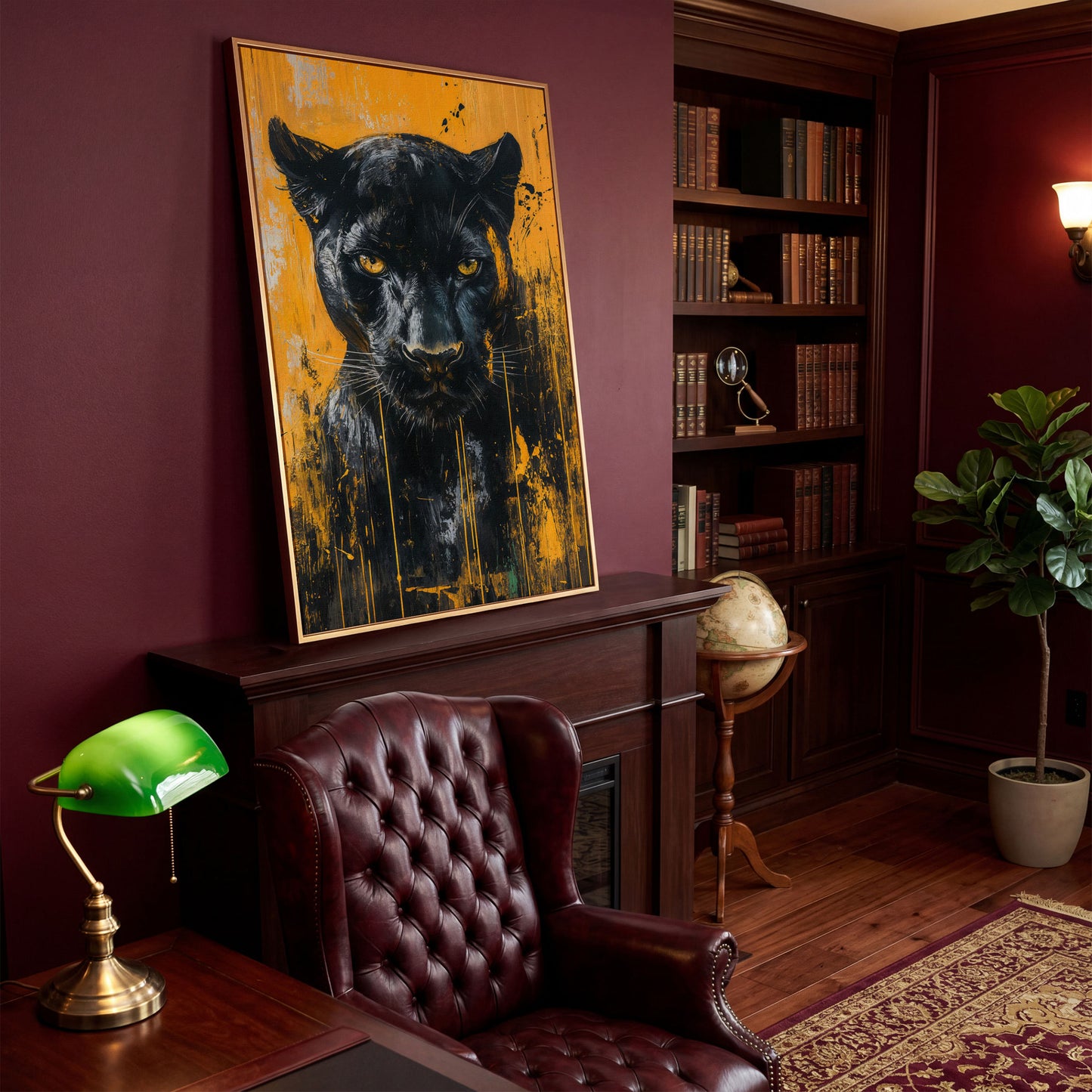 Black Panther Abstract Canvas Print in antique gold floating frame