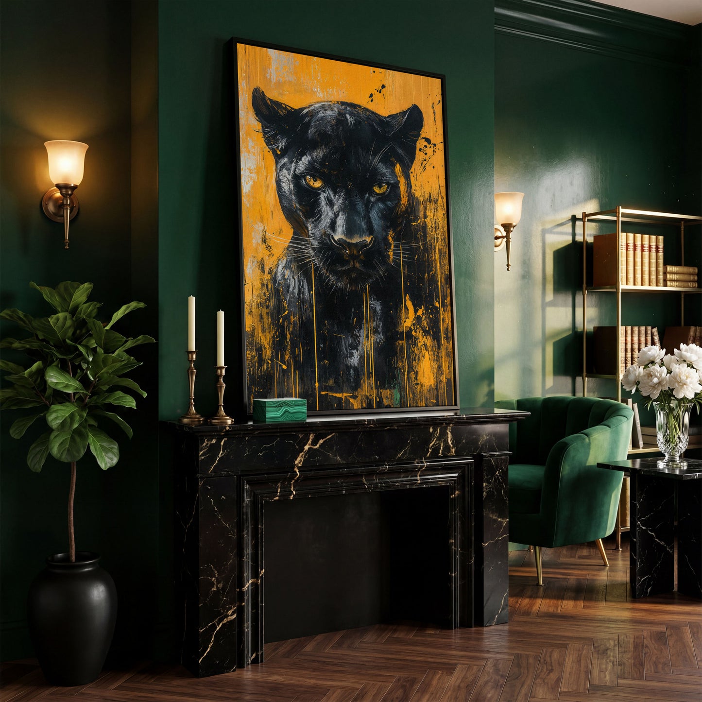 Black Panther Abstract Canvas Print in black floating frame