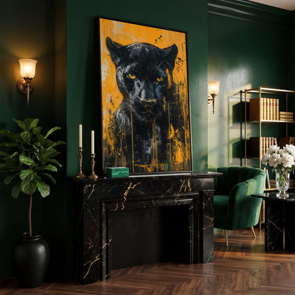 Black Panther Abstract Canvas Print in black floating frame