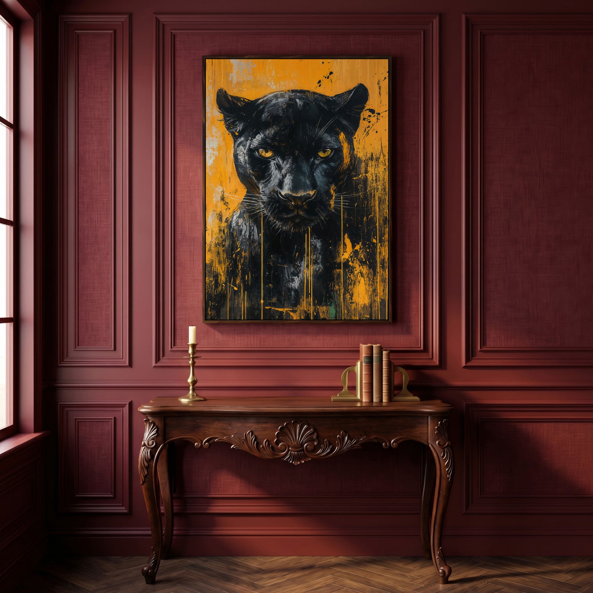 Black Panther Abstract Canvas Print in dark walnut floating frame