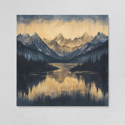Mountain Lake with Snowy Peaks Canvas on gallery wrap