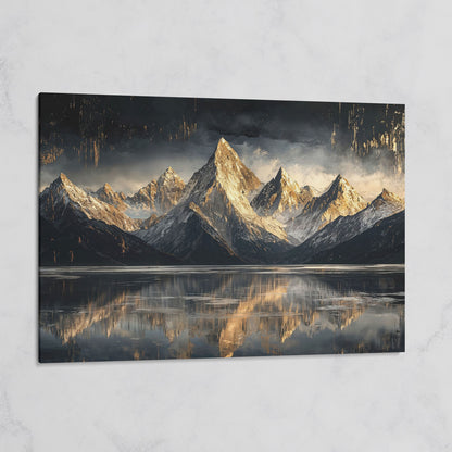 Golden Snowy Peaks Panoramic Canvas on gallery wrap