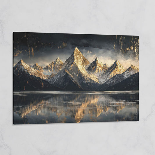 Golden Snowy Peaks Panoramic Canvas on gallery wrap