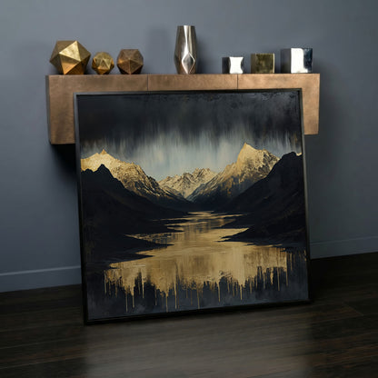 Gold River Black Mountains Canvas Print in black floating frame