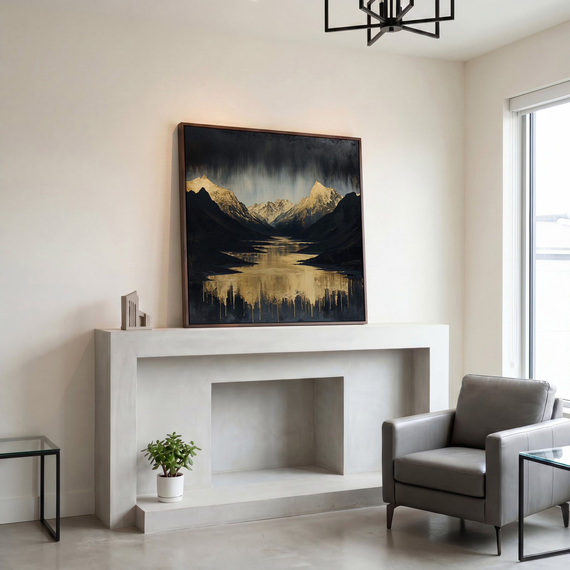 Gold River Black Mountains Canvas Print in dark walnut floating frame