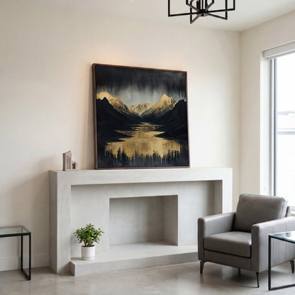 Gold River Black Mountains Canvas Print in dark walnut floating frame