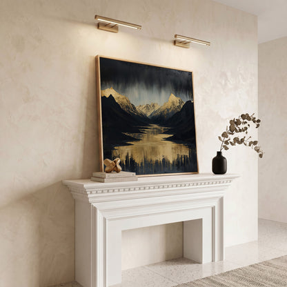 Gold River Black Mountains Canvas Print in white oak floating frame