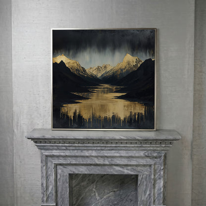 Gold River Black Mountains Canvas Print in silver floating frame