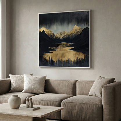 Gold River Black Mountains Canvas Print in white floating frame