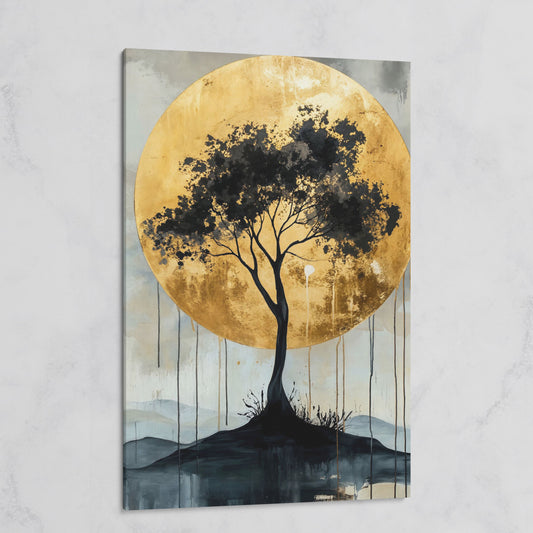 Black Tree and Golden Sun Canvas on gallery wrap