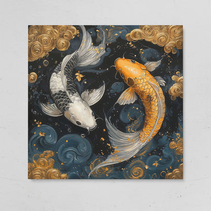 Koi Fish Yin Yang Canvas, Japanese Style on gallery wrap