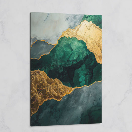 Emerald Green and Gold Liquid Painting Canvas on gallery wrap