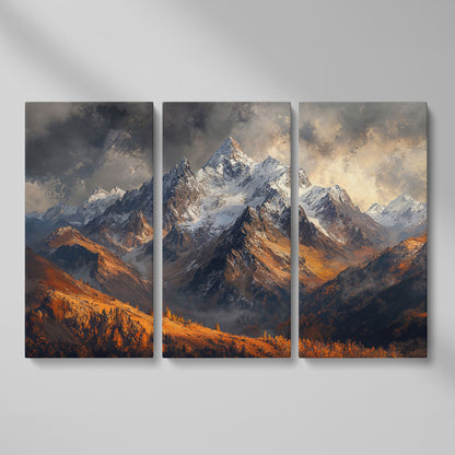 Snowy Mountain Range Canvas Print as 3-panel split version