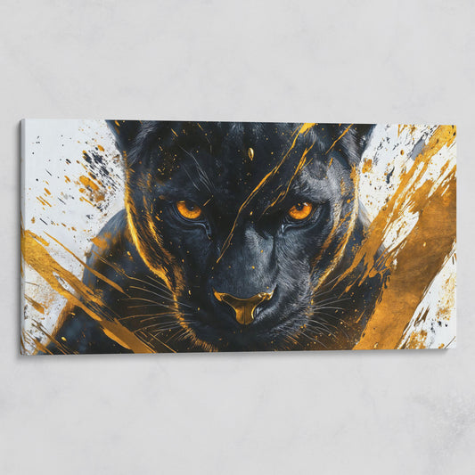 Black Panther with Gold Accents Canvas on gallery wrap