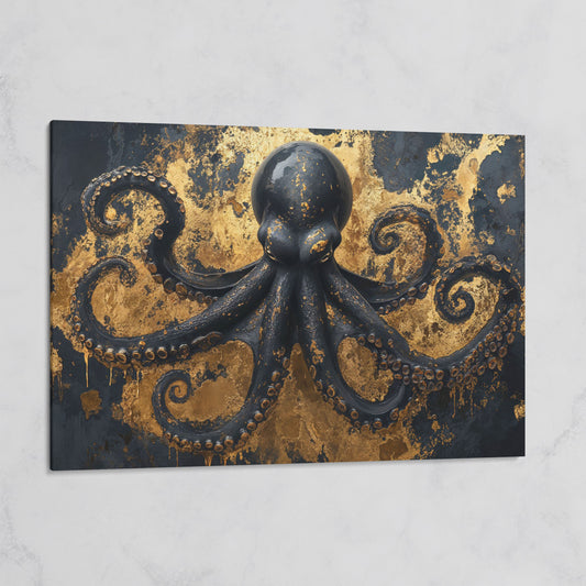 Black Octopus Underwater Canvas on gallery wrap