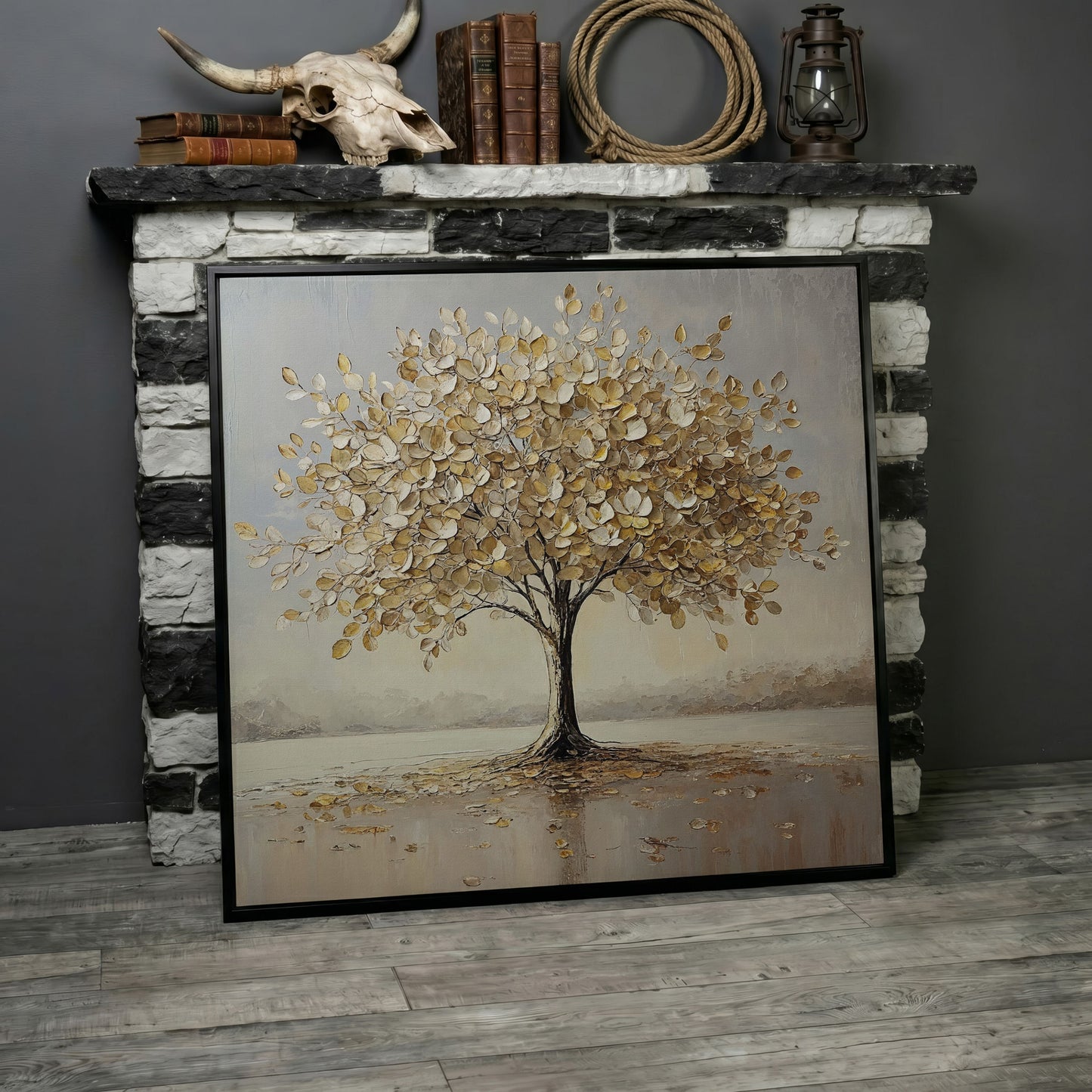 Golden Tree of Life Wall Canvas in black floating frame