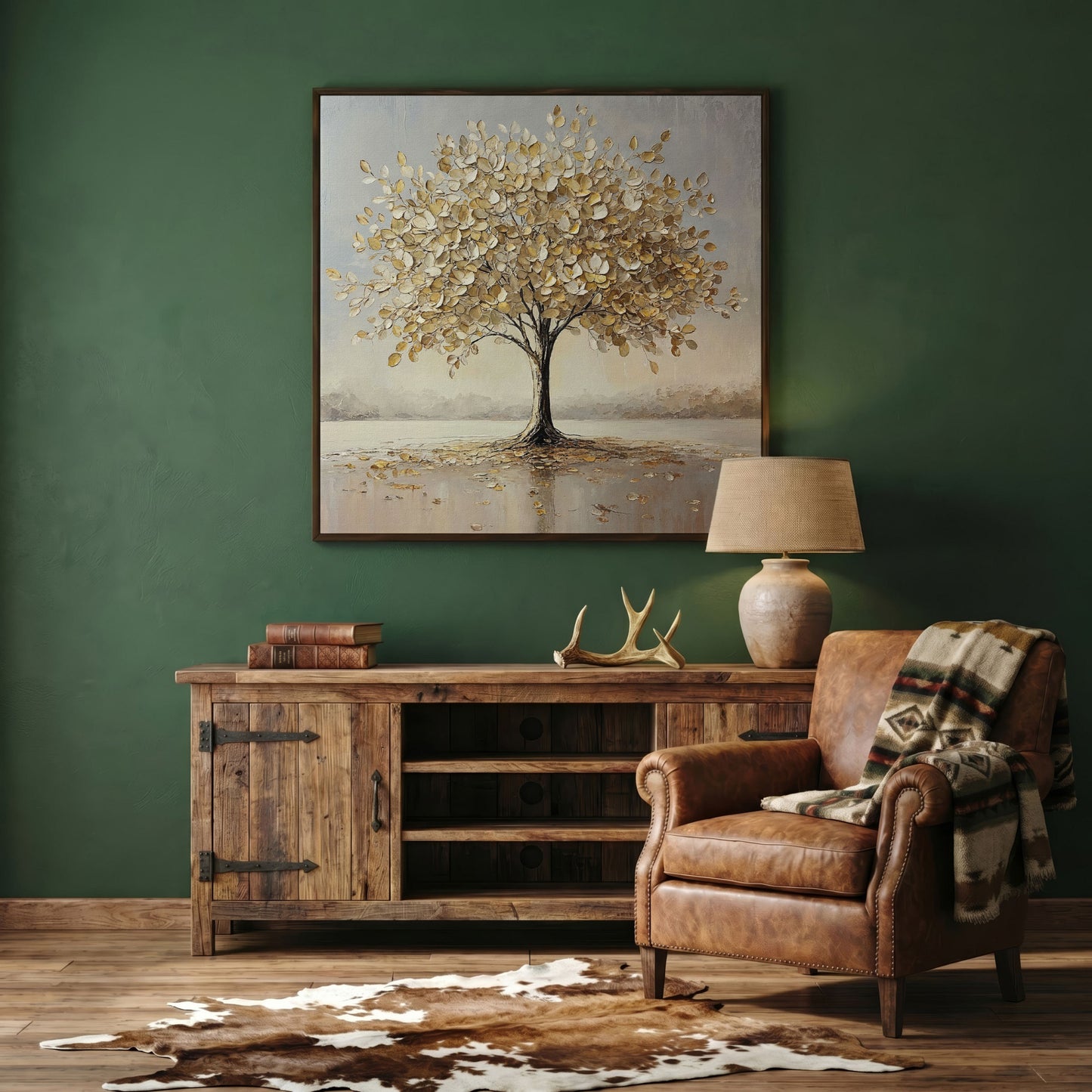 Golden Tree of Life Wall Canvas in dark walnut floating frame
