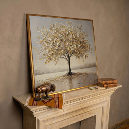 Golden Tree of Life Wall Canvas in rose gold floating frame
