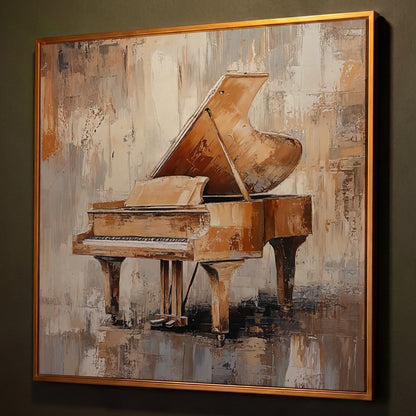 Grand Piano Musical Instrument Canvas Wall Art shown in antique gold floating frame