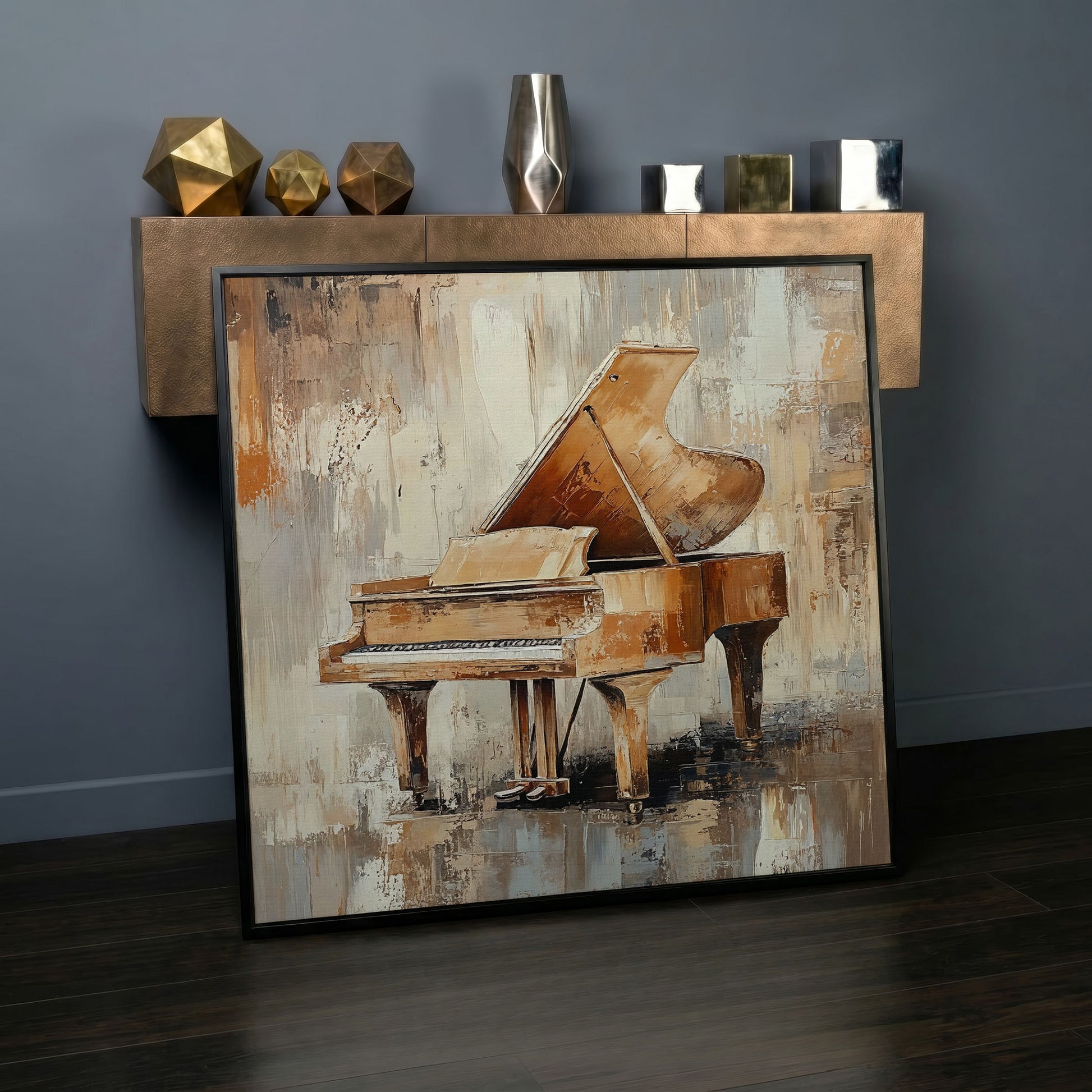 Grand Piano Musical Instrument Canvas Wall Art in black floating frame