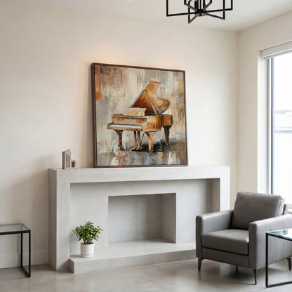 Grand Piano Musical Instrument Canvas Wall Art in dark walnut floating frame