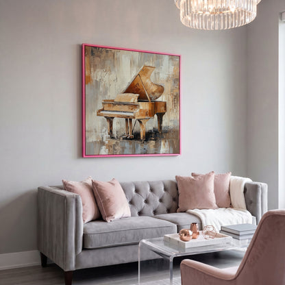 Grand Piano Musical Instrument Canvas Wall Art in pink floating frame
