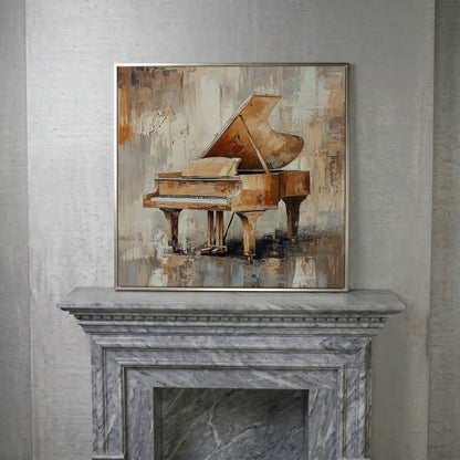Grand Piano Musical Instrument Canvas Wall Art in silver floating frame