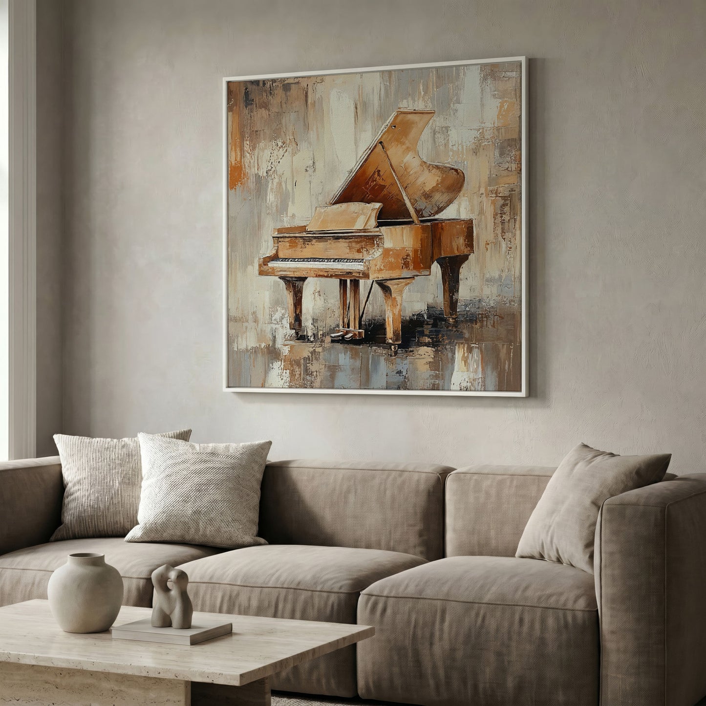 Grand Piano Musical Instrument Canvas Wall Art in white floating frame
