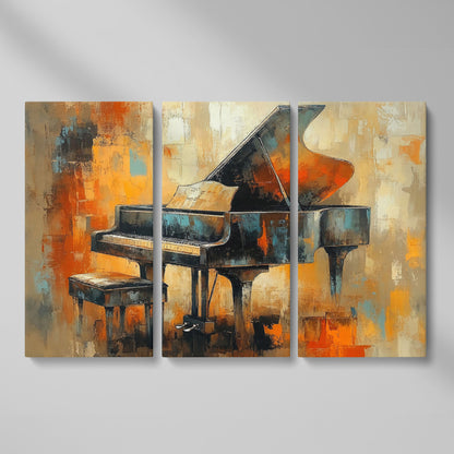 Grand Piano Canvas Print with Burnt Sienna & Teal as 3-panel split version