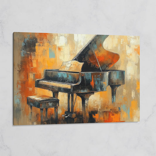 Grand Piano Canvas Print with Burnt Sienna & Teal on gallery wrap